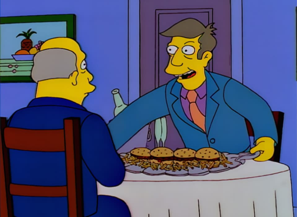 picture of Seymour Skinner with hamburgers